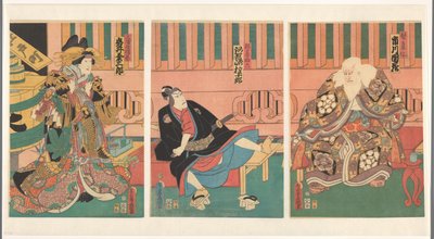 Scena ze sztuki Sukeroku, Kwiat Wiśni Edo Scena uit Sukeroku de kersenbloesem van Edo autorstwa Utagawa Kunisada (I)