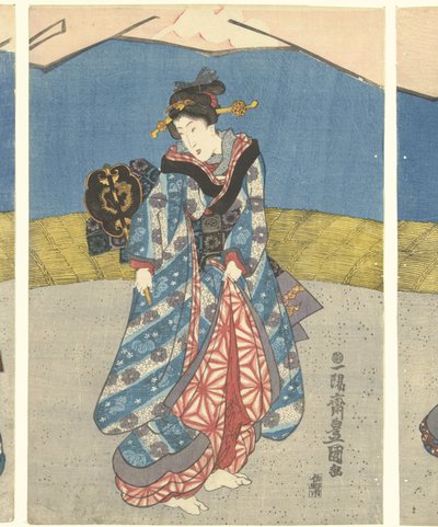 Piękności na walce kogutów autorstwa Utagawa Kunisada (I)