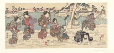 rzucanie śnieżkami autorstwa Utagawa Kunisada (I)