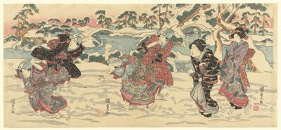 rzucanie śnieżkami autorstwa Utagawa Kunisada (I)