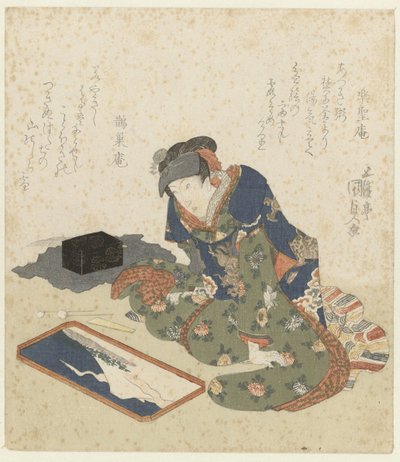 Kobieta maluje piaskiem autorstwa Utagawa Kunisada (I)