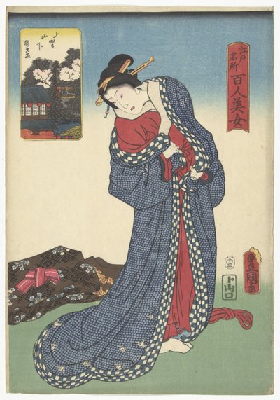 Yamashita w Ueno Ueno Yamashita (tytuł na obiekcie) Porównaj sto piękności ze znanymi miejscami w Edo (tytuł serii) Edo meisho hyakunin bijo (tytuł serii na obiekcie) autorstwa Utagawa Kunisada (I)