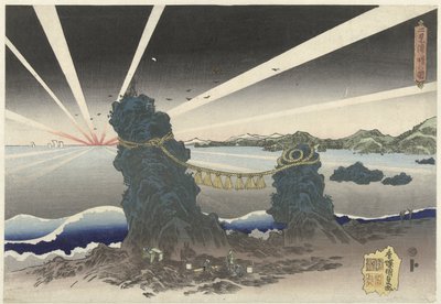 Zonsopgang w Futamigaura Futamigaura akebono no zu (tytuł na obiekcie) autorstwa Utagawa Kunisada (I)