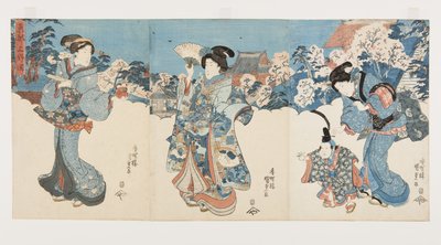Cherry Blossom Trees at Atagoyama (kolorowy drzeworyt) autorstwa Utagawa Kunisada