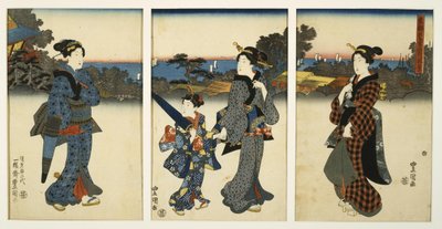 Kurt y zany na przechadzce nad morzem autorstwa Utagawa Kunisada