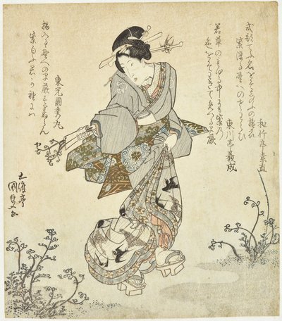 Kobieta zbierająca paprocie autorstwa Utagawa Kunisada