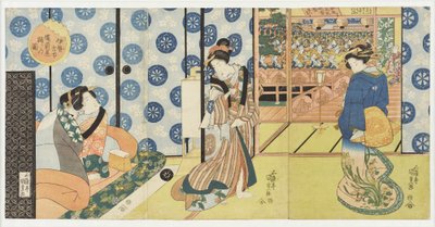 Furuichi w Ise: Taniec w restauracji Bizenya z serii „Słynne restauracje na prowincji” autorstwa Utagawa Kunisada