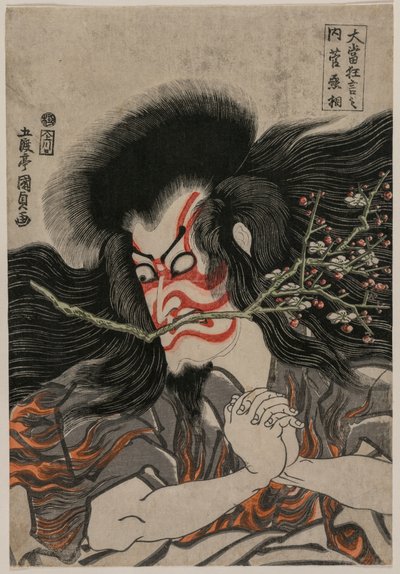 Ichikawa Danjuro VII jako Kan Shojo w scenie na Górze Tenpai, z serii Famous Kabuki Plays autorstwa Utagawa Kunisada
