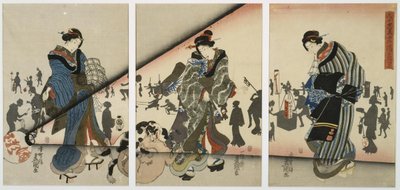 Scena nocna z dziewczętami, zwierzętami i latarniami autorstwa Utagawa Kunisada