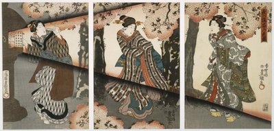 Scena nocna z dziewczętami i latarniami autorstwa Utagawa Kunisada
