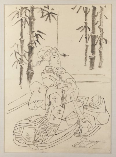 Rysunek przygotowawczy do lewego arkusza tryptyku Eleganckie trio instrumentalne dziewcząt autorstwa Utagawa Kunisada