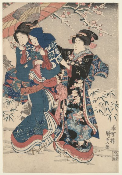 Rzucać się śnieżkami autorstwa Utagawa Kunisada