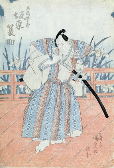 Aktor Bando Tokuke jako Takahastu Yajuro, samuraj (drewnodruk) autorstwa Utagawa Kunisada