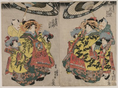Kurtyzany Hanmurski i Koshikibu z Tamai Promending in the Rain autorstwa Utagawa Kunisada