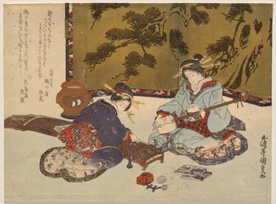 Dwie kurtyzany grające na instrumentach muzycznych autorstwa Utagawa Kunisada