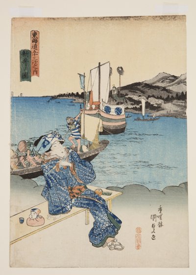 Widok Arai (Arai no zu) (kolorowy drzeworyt) autorstwa Utagawa Kunisada