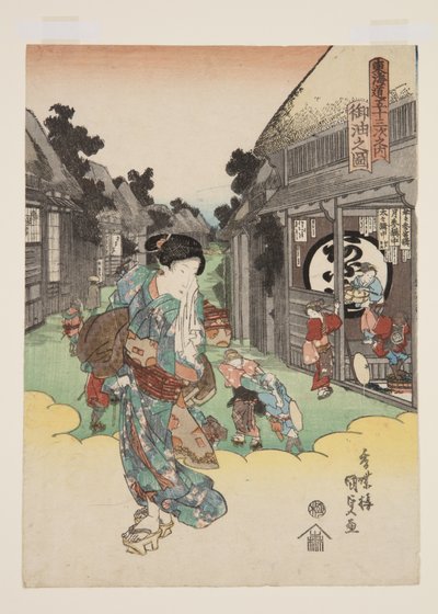 Widok Goyu (Goyu no zu) (kolorowy drzeworyt) autorstwa Utagawa Kunisada