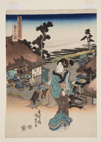 Widok Kuwany (Kuwana no zu) (kolorowy drzeworyt) autorstwa Utagawa Kunisada