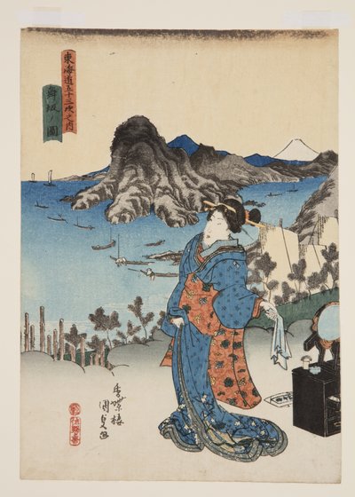 Widok Maisaki (Maisaka no zu) (kolorowy drzeworyt) autorstwa Utagawa Kunisada