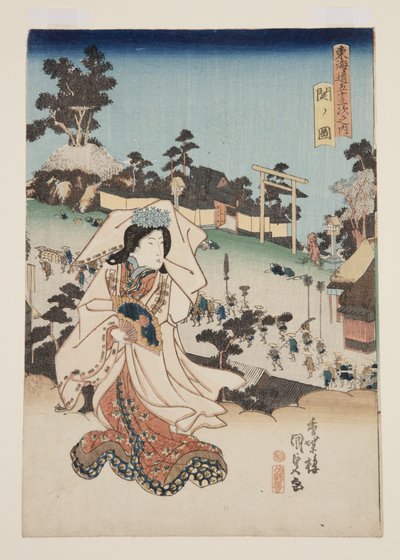 Widok Seki (Seki no zu) (kolorowy drzeworyt) autorstwa Utagawa Kunisada