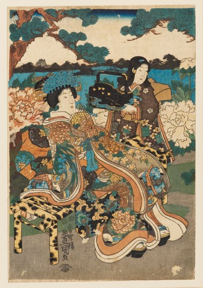 Drzeworyt - Kurtyzana i pokojówka, 1786-1865 autorstwa Utagawa Kunisada