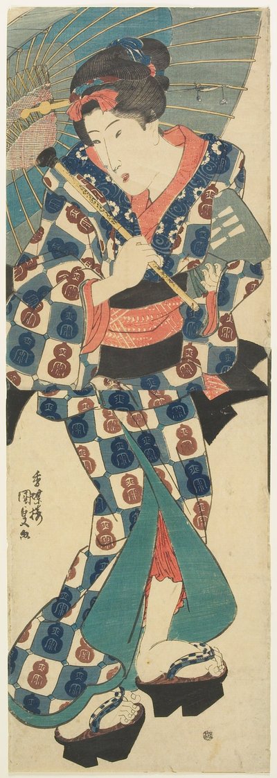 Junges Mädchen mit Regenschirm autorstwa Utagawa Kunisada