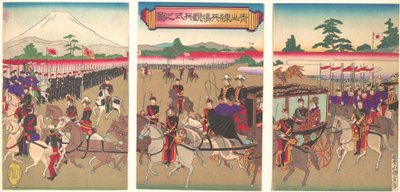 Widok parady przeglądu wojskowego w Aoyama, luty 1889 Meiji 22., luty 1889 Meiji 22. autorstwa Utagawa Kunisada II