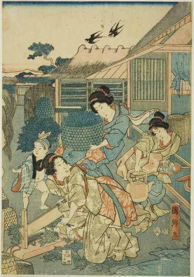 Wielki dobrobyt na farmie jedwabiu (Kaikoya Daihanjono Zu) autorstwa Utagawa Kunisato