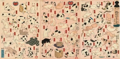 55 kotów reprezentujących pięćdziesiąt trzy stacje Tokaido autorstwa Utagawa Kuniyoshi