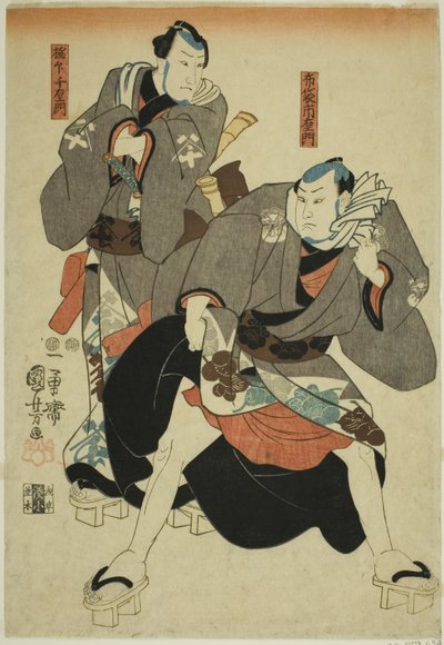 Actors as Hotei Ichiemon and Gokuin Chiemon autorstwa Utagawa Kuniyoshi