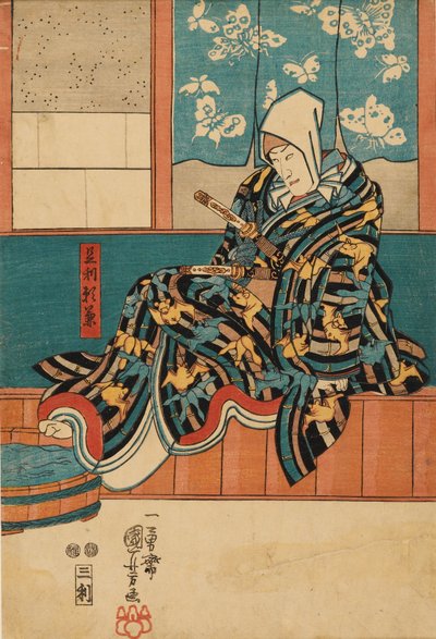 Aktor siedzący na skraju sceny, 1798-1861 autorstwa Utagawa Kuniyoshi