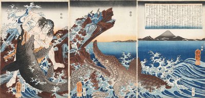 Shallow Saburo Yoshihide W Odpoczynek zbyt C Rokoje s przy małym misiu doniczkowym ch, 1849. autorstwa Utagawa Kuniyoshi