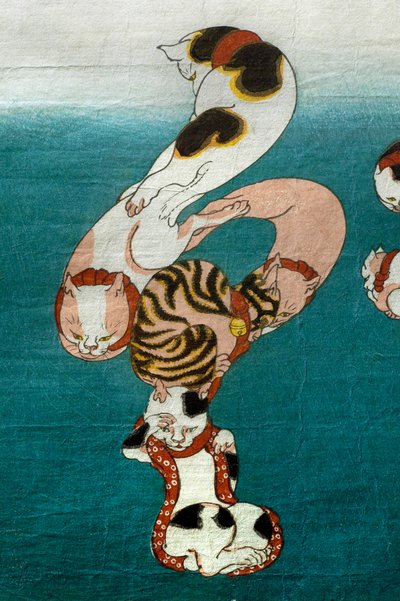 Seria ryb balonowych (Fugu) Koty tworzące znaki pisane (Neko no ateji), ok.1842 autorstwa Utagawa Kuniyoshi