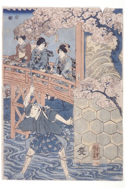 wersja d? nie mały sub r? Ranga v Jako Yoshimasa Ashikaga Draft d Ichikawa Mała grupa Ranga przeciwko Asakura T? Z Kabuki Pay, Higashiyama Sakura S? Ząb autorstwa Utagawa Kuniyoshi