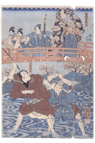 wersja d? nie mały sub r? Ranga v Jako Yoshimasa Ashikaga Draft d Ichikawa Mała grupa Ranga przeciwko Asakura T? Z Kabuki Pay, Higashiyama Sakura S? Ząb autorstwa Utagawa Kuniyoshi