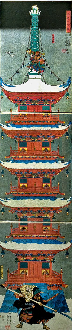 Battle on Mount Yoshino (Yoshinoyama kassen), c.1851 autorstwa Utagawa Kuniyoshi