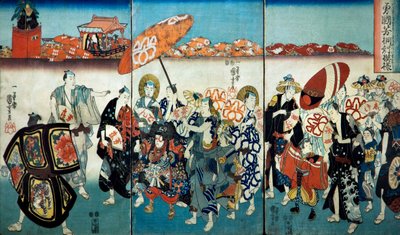 Dzielny Kuniyoshi ze swoim Paulownia Design (Isamashiki Kuniyoshi kiri no tsuimoyō) 1848 autorstwa Utagawa Kuniyoshi