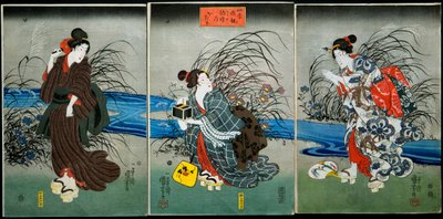 Łapanie świetlików latem (Nōryō no hotaru) Seria: Rozrywki czterech pór roku (Shiki yūkan), ok. 1845-1846 autorstwa Utagawa Kuniyoshi