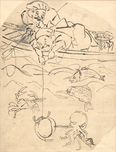 Daikoku i Ebisu, dwaj z siedmiu bogów szczęścia. autorstwa Utagawa Kuniyoshi