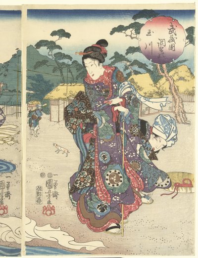 Decho Farmer Inde Production Musashi Musashikuni Chofu no Tamagawa autorstwa Utagawa Kuniyoshi