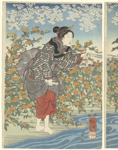 Rzeka Ide Tama w Yamashiro autorstwa Utagawa Kuniyoshi