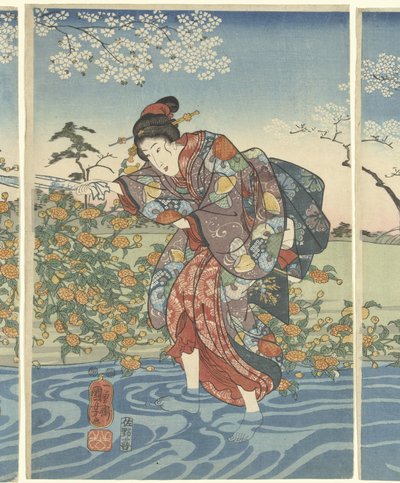 Rzeka Ide Tama w Yamashiro autorstwa Utagawa Kuniyoshi