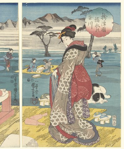 Zestaw prowincjonalny Detoi Tamarier Inde Settsu Kuni no Tamagawa autorstwa Utagawa Kuniyoshi