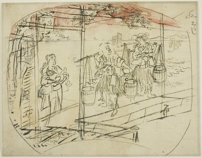 Zbieranie słonej wody na plaży autorstwa Utagawa Kuniyoshi