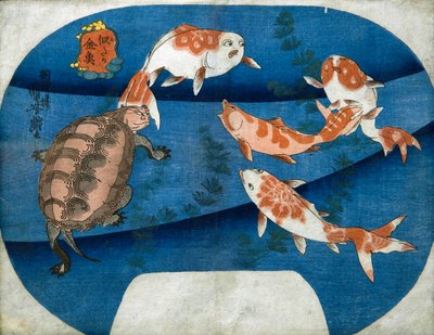 Złota rybka lub aktorzy odbierający (Nitake Kingo), K. 1842 autorstwa Utagawa Kuniyoshi