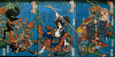 Hakukaja Yōshun i Shinki Gunshi Shubu (po prawej) autorstwa Utagawa Kuniyoshi