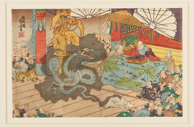 Manifestacja siedmiolicowej boskości w Minobuzan, 9 miesiąc 1277, XIX wiek autorstwa Utagawa Kuniyoshi