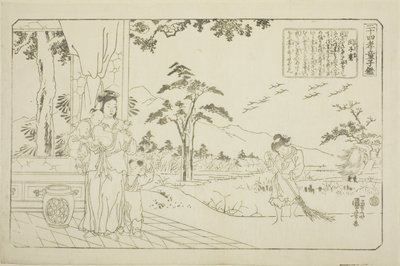 Min Ziqian (Binshiken), z serii „Dwadzieścia cztery wzorce synowskiej pobożności jako zwierciadło dla dzieci (Nijushiko doji kagami)” autorstwa Utagawa Kuniyoshi