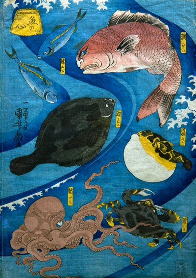 Umysły ryb (Uo no kokoro), ok.1842 autorstwa Utagawa Kuniyoshi