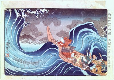 Nichiren ucisza burzę, XIX wiek autorstwa Utagawa Kuniyoshi